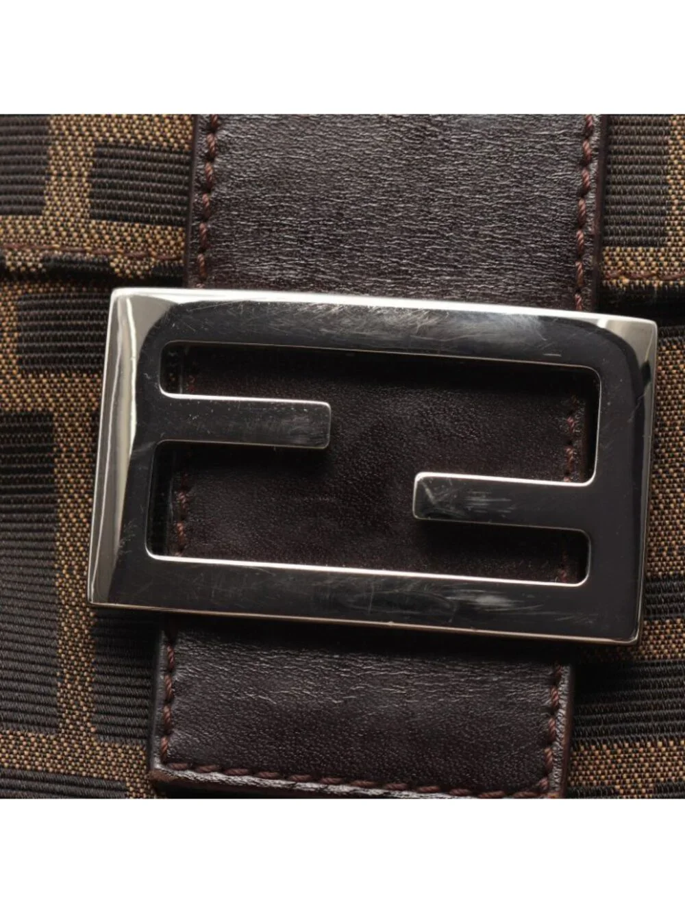 Fendi Shoulder Bag Zucca Brown Canvas Leather